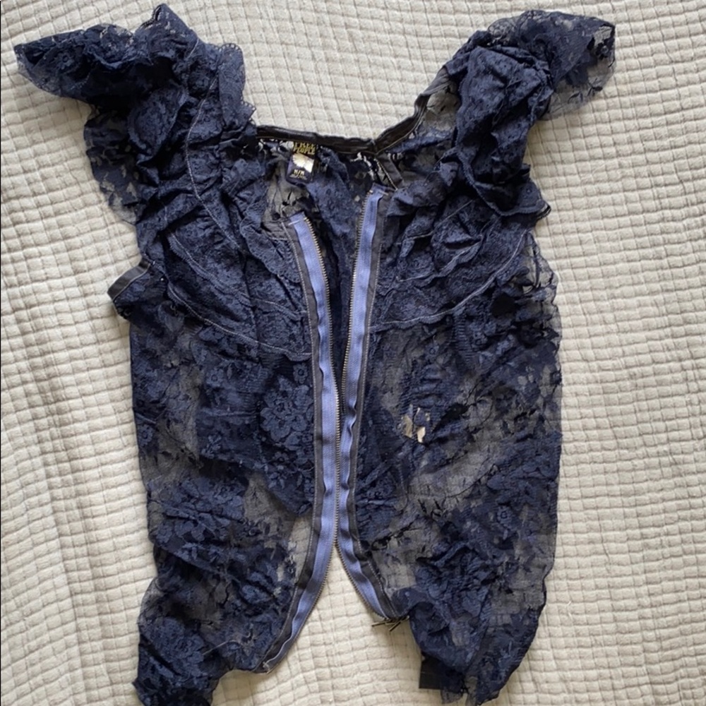 Free People Navy Lace Zip Vest M